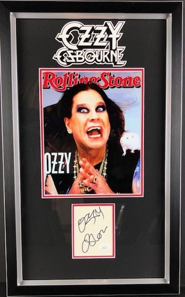 Ozzy Osborne Signed 3" x 4" Cut, beautifully matted & framed in a 14" x 26" Display (JSA)