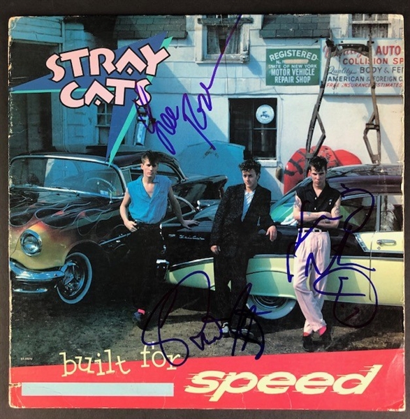 Stray Cats: Brian Setzer, "Slim" Jim Phantom, and Lee Rocker Signed "Built for Speed" Album Cover(Beckett/BAS Guaranteed)