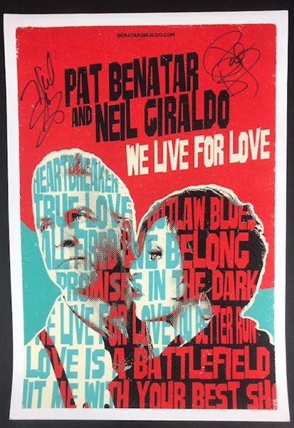 Pat Benatar & Neil Geraldo Signed "We Live For Love" Mini Poster, 13" x 19" (Beckett/BAS Guranteed) 