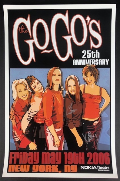 The Gogos: Jane Wiedlin, Kathy Valentine, Belinda Carlisle, Gina Schock, and Charlotte Caffey Signed 13" x 20" Poster (Beckett/BAS Guaranteed)