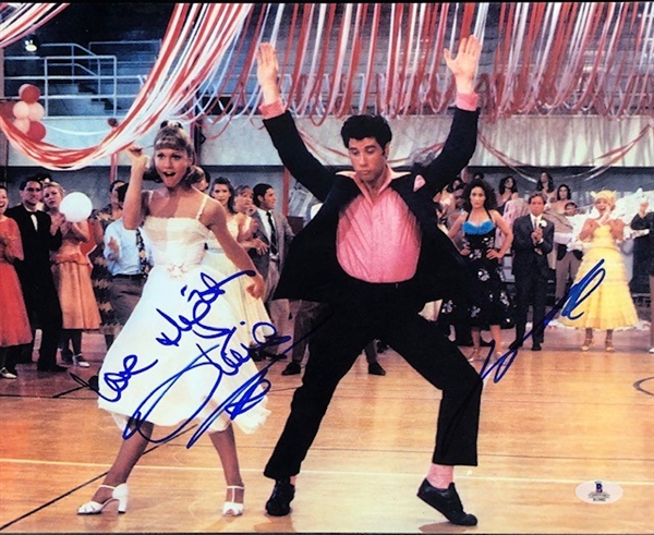 Grease: Olivia Newton John and John Travolta signed 14" x 11" Photograph (Beckett/BAS)