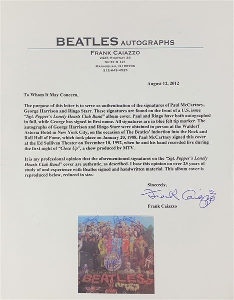 The Beatles ULTRA RARE Signed Sgt Peppers Album Cover with Paul, George & Ringo - One of Just a Few Authentic Examples in Existence! (PSA/DNA, JSA, Epperson/REAL, Caiazzo & Cox!)