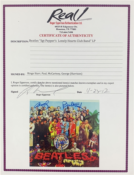 The Beatles ULTRA RARE Signed Sgt Peppers Album Cover with Paul, George & Ringo - One of Just a Few Authentic Examples in Existence! (PSA/DNA, JSA, Epperson/REAL, Caiazzo & Cox!)