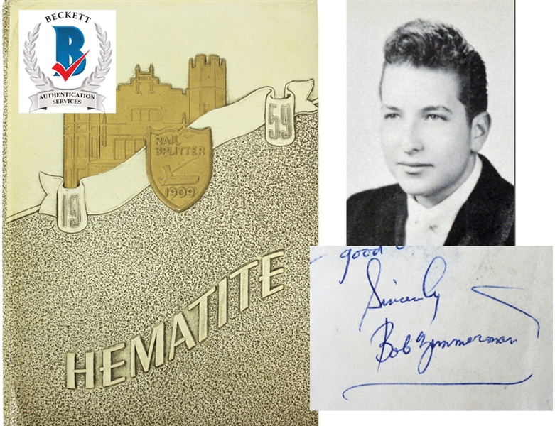 Bob Dylan Signed 1959 High School Yearbook with ULTRA RARE "Bob Zimmerman" Signature (Beckett/BAS)