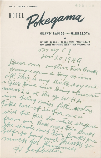 Huddie ‘Lead Belly” Ledbetter 1949 Autograph Letter Signed 