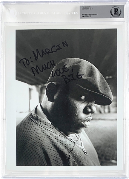 The Notorious B.I.G. Ultra Rare Signed & Inscribed 8" x 10" B&W Photo (Beckett/BAS Encapsulated)