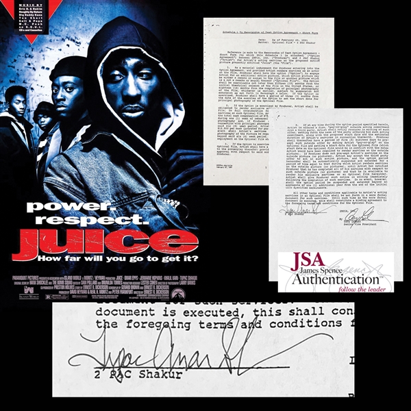 Tupac Shakur Signed Contract for First Movie "Juice" (JSA)