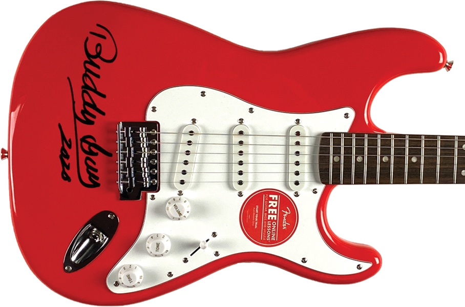 Buddy Guy Signed Red Fender Squier Stratocaster Guitar (ACOA LOA)