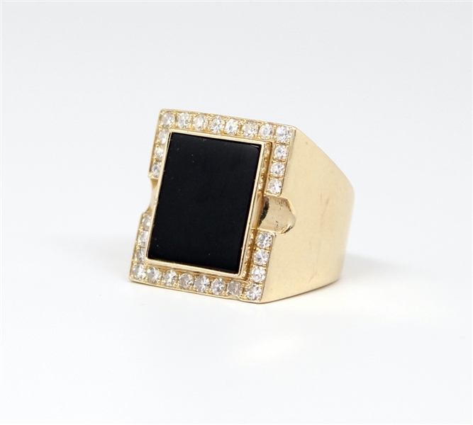 Elvis Presley’s Personally Owned 1970s Gold Rectangular Black Onyx Diamond Ring (Frank Martin and Jere Walker Provenance Letters, Ex. Elvis Presley Museum Collection) 