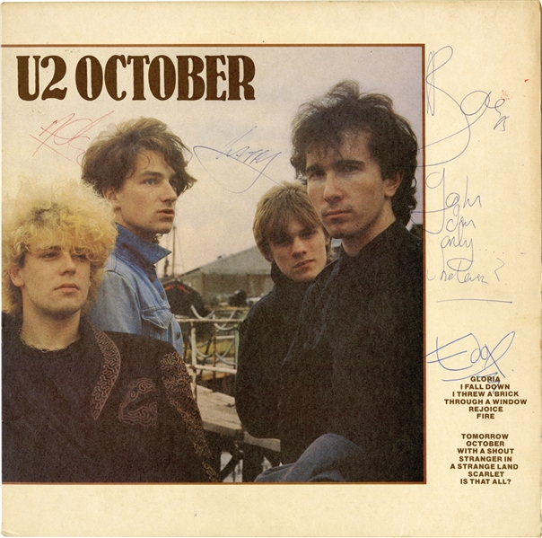 U2 Group Signed “October” UK Album Record (4 Sigs) (Beckett/BAS Guaranteed) (Tracks COA) 