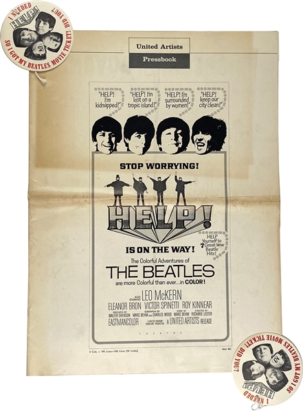 Beatles “HELP!” Oversized Press Book and Accompanying Pair of Circular Hanging Promos  