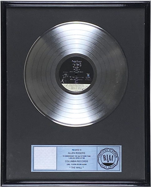 Pink Floyd “The Wall” RIAA Platinum Sales Award