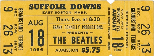 Beatles Suffolk Downs August 18, 1966 Complete Ticket 
