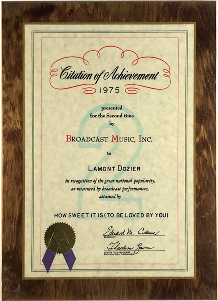 BMI Original Award for “How Sweet It Is To Be Loved By You" Presented to Lamont Dozier