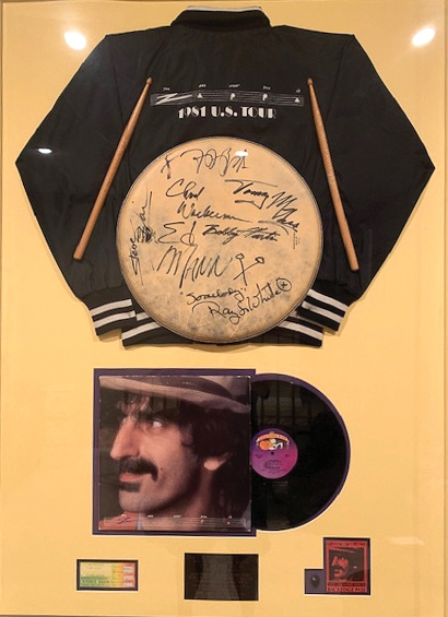 Frank Zappa Show-Used and Band Signed Drumhead In Impressive Framed Display (Beckett/BAS Guaranteed)  