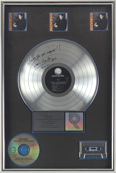 Don Henley Rare Signed RIAA Triple-Platinum Record Award Presented to Radio Station (ACOA)