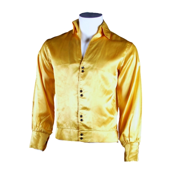 Elvis Presley’s Personally Owned 1960s Gold Charleston Silk Shirt (Sonny West Provenance Letter)  