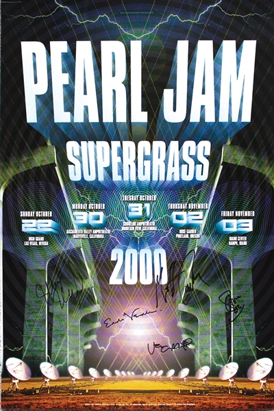 Pearl Jam Group Signed “Supergrass 2000” Concert Poster (5 Sigs) (Beckett/BAS Guaranteed)