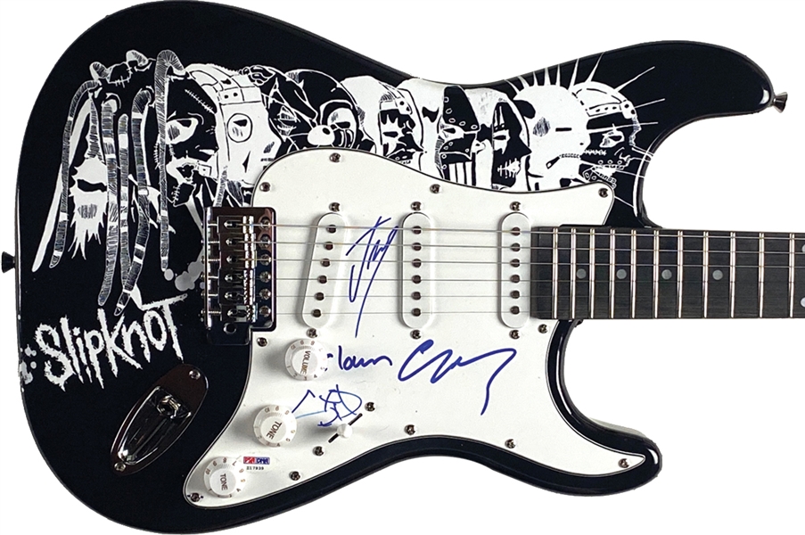Slipknot Group Signed Stratocaster-Style Guitar With Custom Graphics (4 Sigs) (PSA Authentication) 