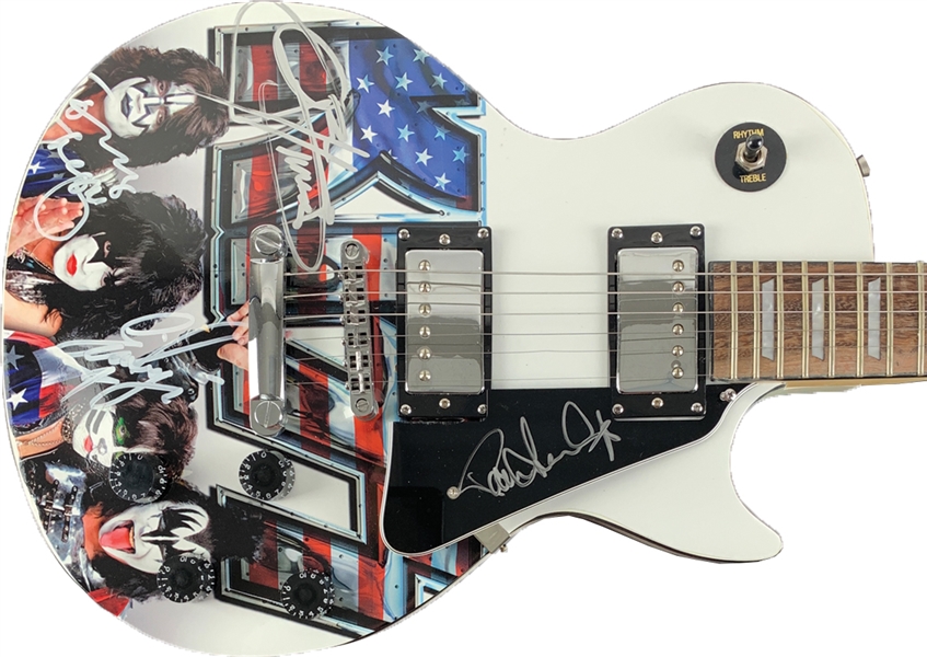 KISS Group Signed Custom "KISS" Les Paul Style Guitar (4 Sigs)(JSA)