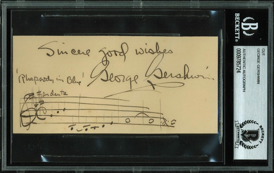 George Gershwin Signed Album Page with Vividly Illustrated "Rhapsody in Blue" Music Quotation (BAS/Beckett Encapsulated)