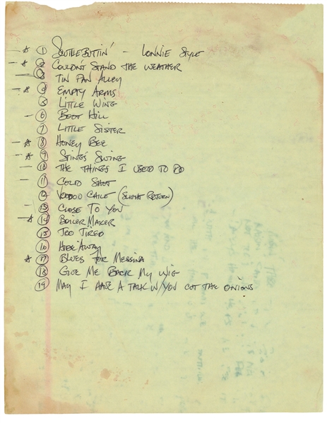 Stevie Ray Vaughan Handwritten Set List (Beckett/BAS Guaranteed)
