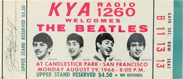 The Beatles: Original Unused Candlestick Park Ticket (8/29/1966) - The Bands Final Live Concert Performance!