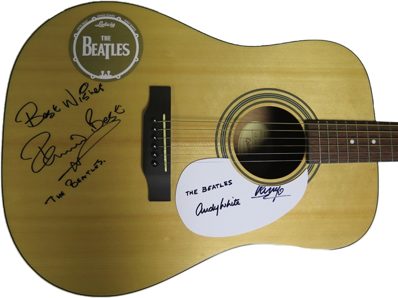 The Beatles Drummers: Ringo Starr, Pete Best & Andy White Unique Signed Acoustic Guitar (Beckett/BAS, JSA & Caiazzo LOAs)