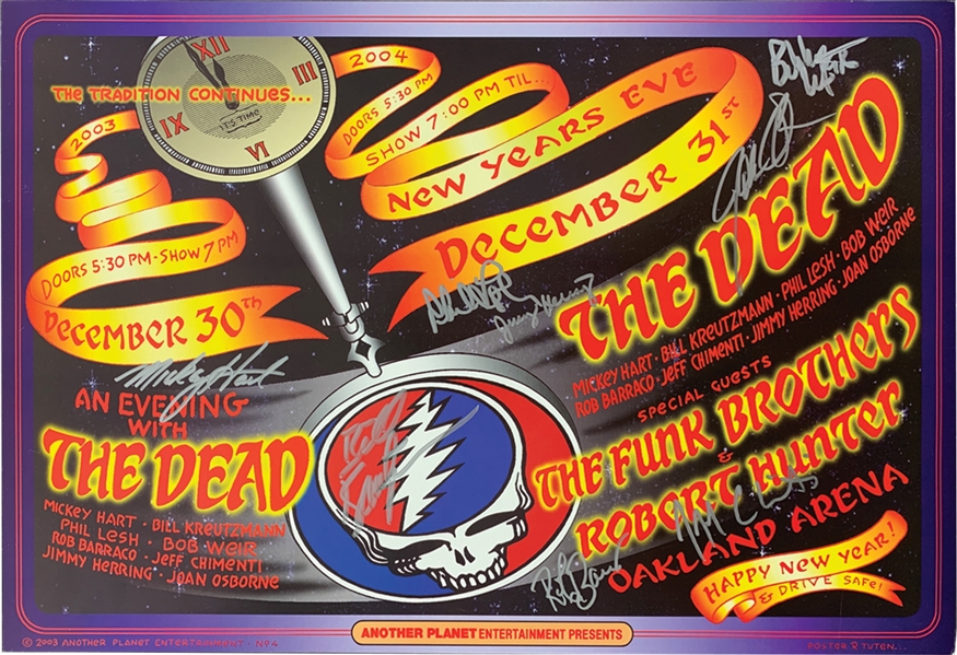 The Dead Group Signed 19" x 13" 2003 New Years Eve Concert Poster with Lesh, Hart, Weir, etc. (7 Sigs)(Beckett/BAS)