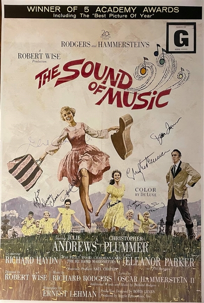 Sound of Music ULTRA RARE Cast Signed Poster with Julie Andrews, Plummer, Chase, etc. (9 Sigs)(PSA/DNA LOA)