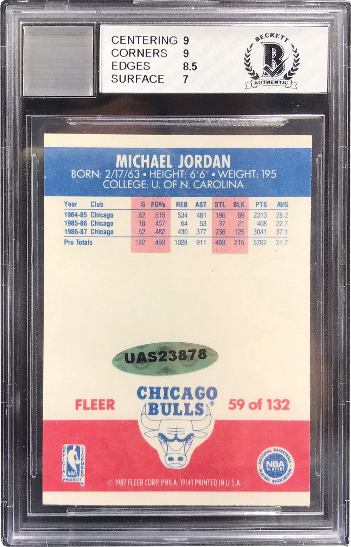 Lot Detail - Michael Jordan Signed 1987-88 2nd Year Fleer Card #59 (UDA ...