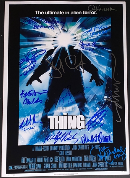 "The Thing” (x14) Cast-Signed 12” x 18” Photo of Poster: Russell, Carpenter, Etc. (14 Sigs) (ACOA Authentication) 
