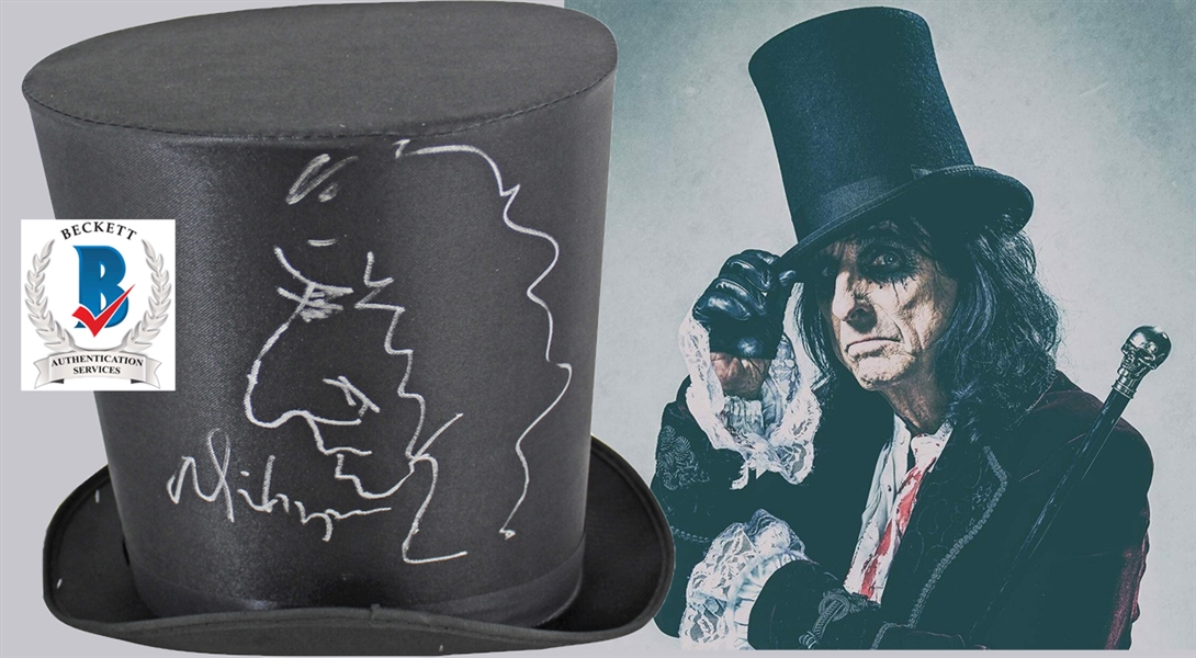 Alice Cooper Signed Top Hat with Unique Self-Portrait Sketch (Beckett/BAS COA)
