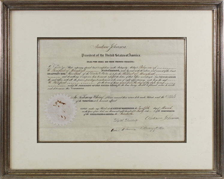 Andrew Johnson Signed 1866 Presidential Appointment in Custom Framed Display (Beckett/BAS LOA)