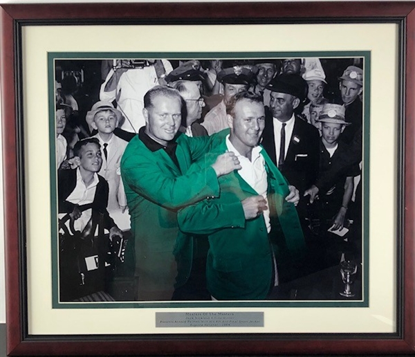 Framed 16"x20" Photo of Jack Nicklaus presenting Arnold Palmer with his 4th Green Jacket in 1964 (Unsigned)