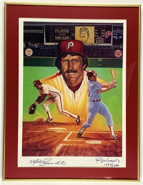 Mike Schmidt & Ron Lewis Signed 16” x 22” Litho Framed (Beckett/BAS Guaranteed)