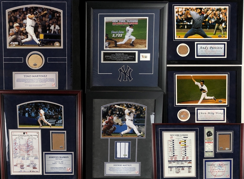 Baseball Lot of (7) Steiner-Issued Events Artifacts Framed (Yankee Stadium Dirt, Tickets, & Lineup Cards) (Steiner) 