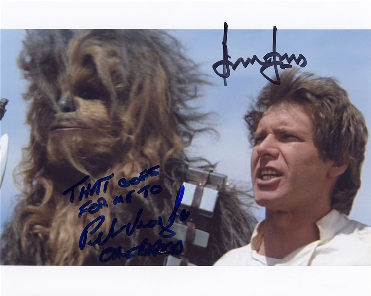 Star Wars: Harrison Ford & Peter Mayhew Signed 10” x 8” Photo from “Return of the Jedi” (Beckett/BAS Guaranteed)