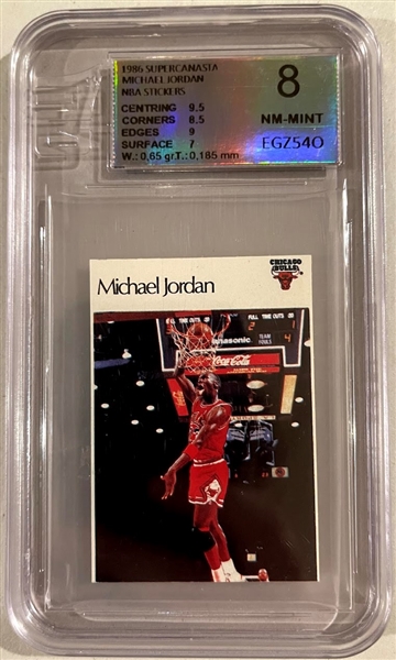Michael Jordan Rare Rookie 1986 Super Canasta Spanish Sticker Graded by European Grading (8 NM-MINT)