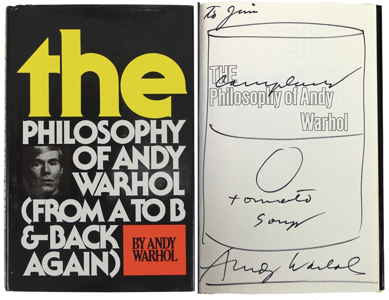 Andy Warhol Signed Hardcover Book with Campbells Soup Can Hand Drawn Sketch (Beckett/BAS LOA)