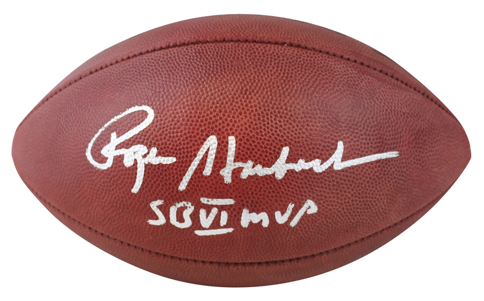 Cowboys Roger Staubach "SB VI MVP" Signed SB VI Logo Nfl Football (Beckett COA)