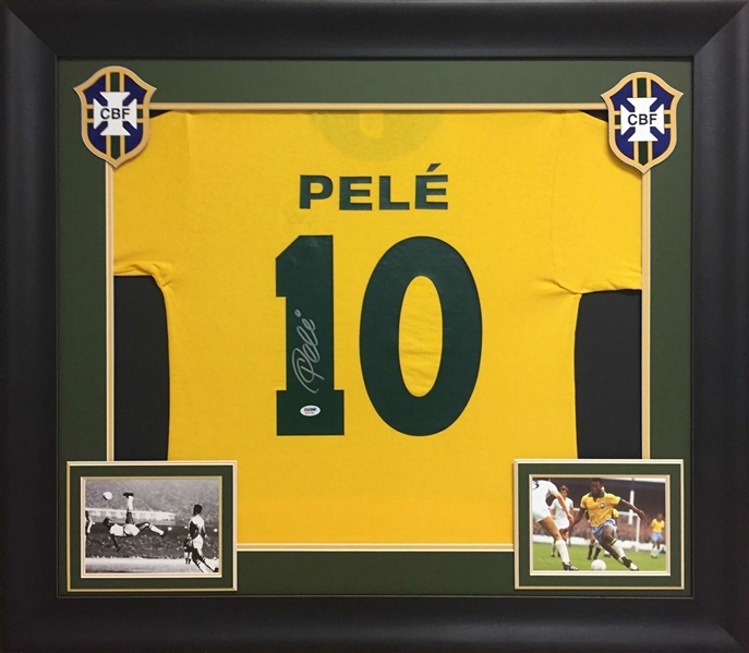 Framed Pele Signed Yellow Jersey (PSA/DNA)