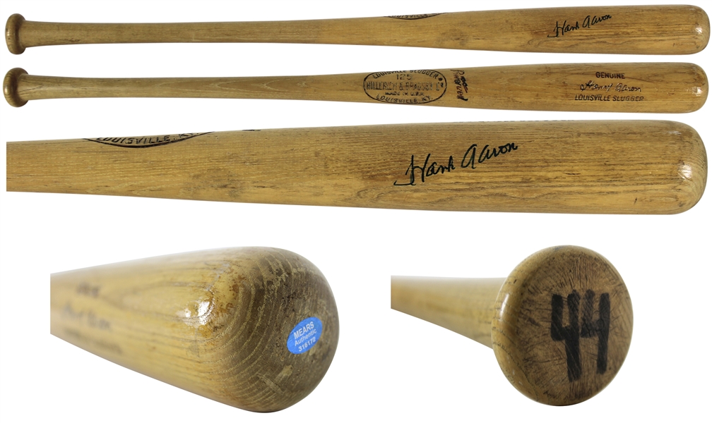 1969-72 Hank Aaron Signed Game Used Louisville Slugger Bat Graded Mears A8 (MEARS & Beckett/BAS LOAs)