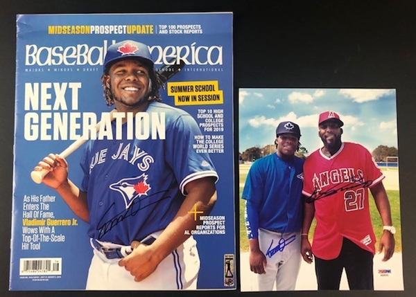 Lot of 2-Vladimir Guerrero Jr. Signed "Baseball America" Magazine and Photo signed by him and his father! (PSA/DNA and Guerrero Collectibles) 