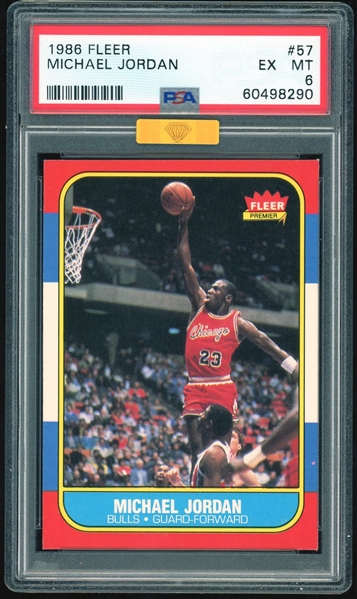 1986 Fleer Michael Jordan #57 Rookie Card - PSA Graded EX-MT 6 with MBA GOLD DIAMOND Rating!