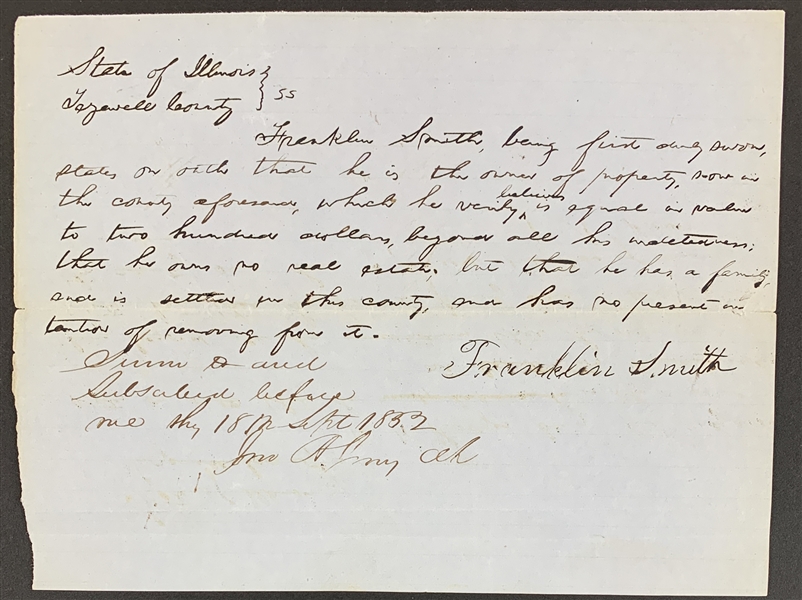(Abraham Lincoln) Handwritten Legal Document Featuring 69 Words Written in Lincolns Hand (Beckett/BAS Guaranteed)