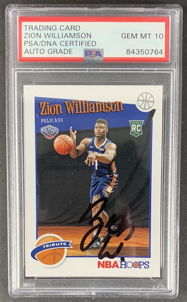 Zion Williamson Signed 2019 Panini Hoops Rookie Card - PSA/DNA Graded GEM MINT 10 Autograph!