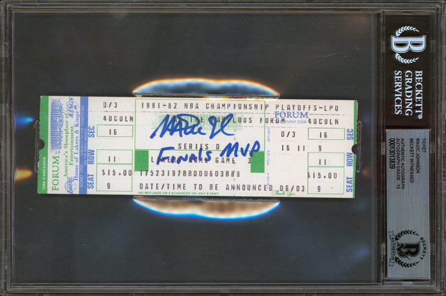 Magic Johnson Signed 1981-82 NBA Finals Game 6 Ticket with "MVP" Inscription (Beckett/BAS Encapsulated)