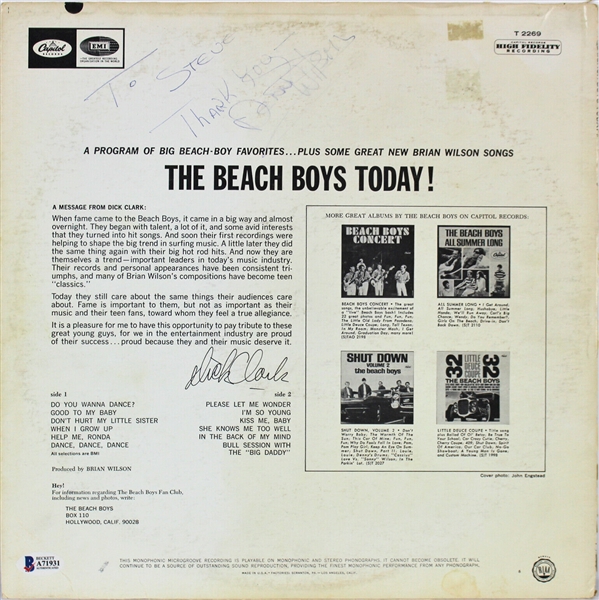 The Beach Boys: Dennis Wilson RARE Signed "The Beach Boys Today!" Record Album (Beckett/BAS)