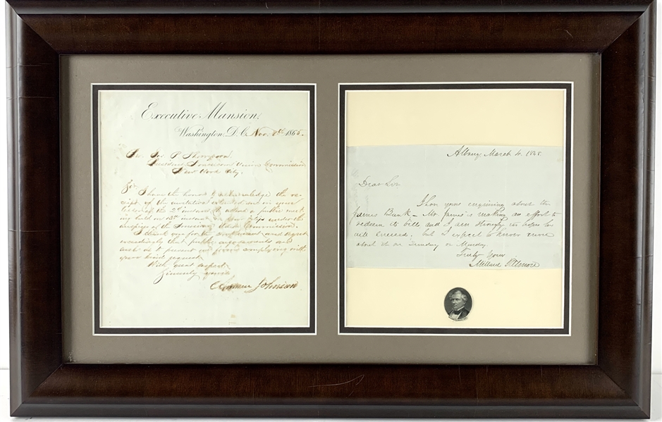 Presidents Andrew Johnson & Millard Fillmore: Signed Letters in Custom Framed Display (Beckett/BAS Guaranteed)